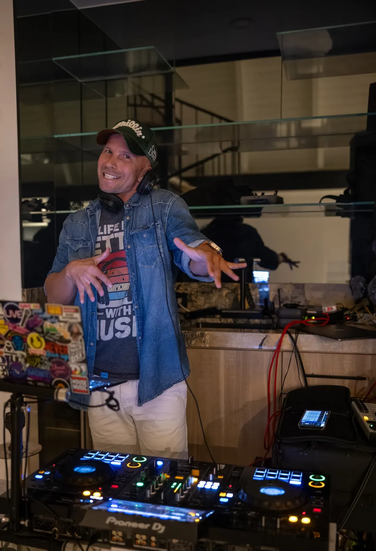 DJ entertaining guests at a Beverly Hills birthday party.